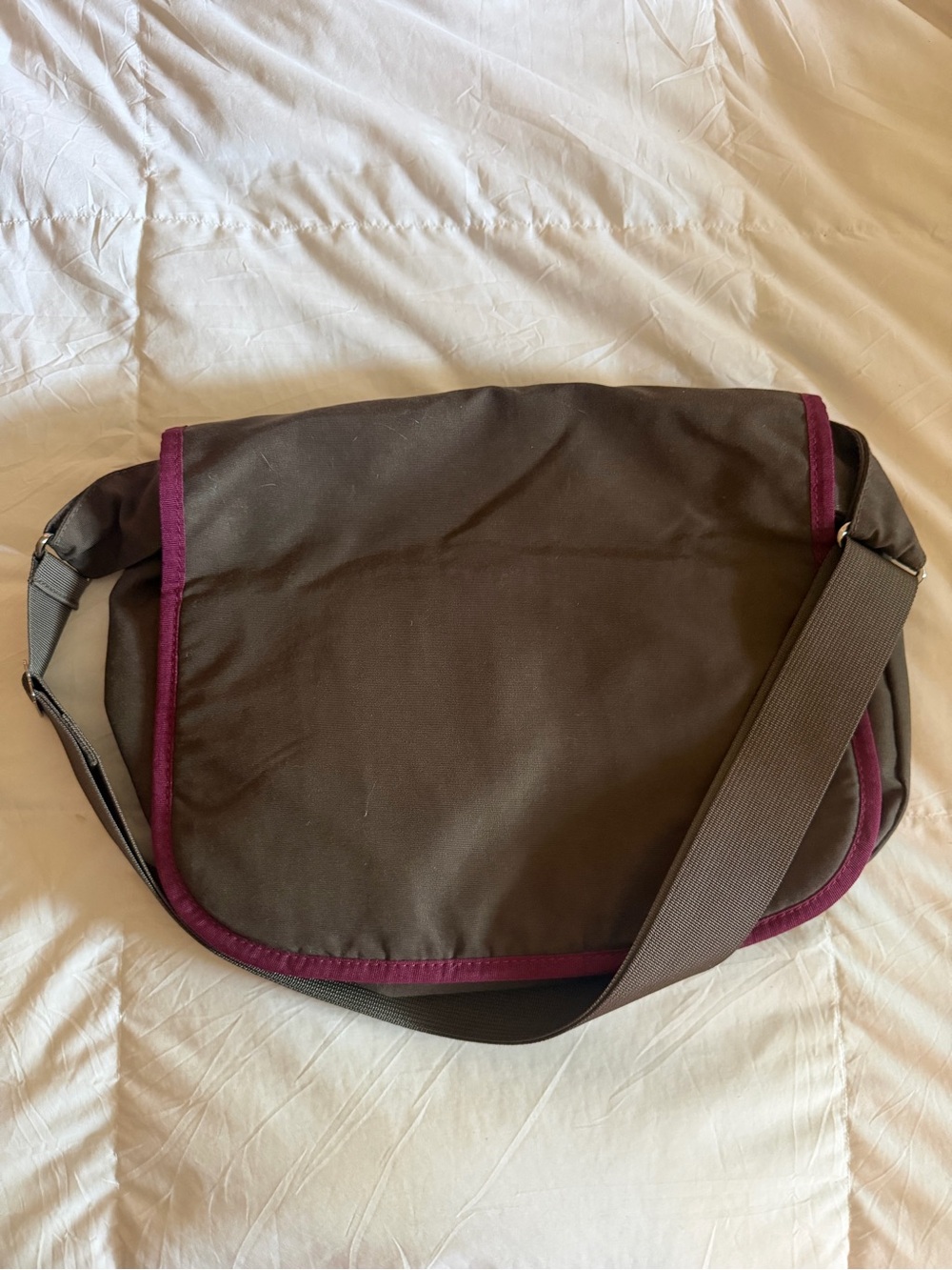 Y2K Rare Cotton Messenger Bag with Mesh Insert - Iron Brown with Plum Trim